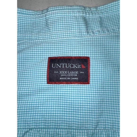 UNTUCKit Men's Size 3XL Light Blue Casual Button Down Shirt‎ White Checkered - Picture 2 of 4